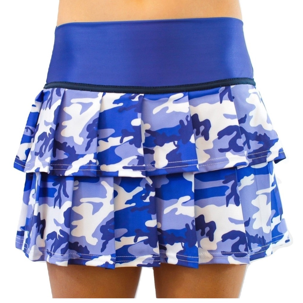 Faye + Florie Blue Camo Pleated Pickleball Tennis Skort
